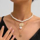 Alloy Pendant Faux Pearl Layered Necklace 1 Pc - 0767 - Gold - One Size