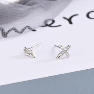 Non-matching Rhinestone Stud Earring Es982 - White - One Size