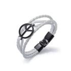 Simple Personality Black Peace Symbol Multilayer White Leather Bracelet Black - One Size