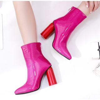 Pointy Toe Block Heel Patent Short Boots