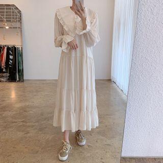 Peter Pan Collar Ruched Layered Dress Dress - One Size