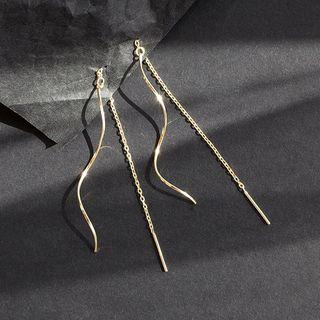 Geometric Swirl Threader Earring 1 Pair - S925 Silver - Gold - One Size