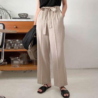 Wide-leg Pants With Sash In 2 Lengths