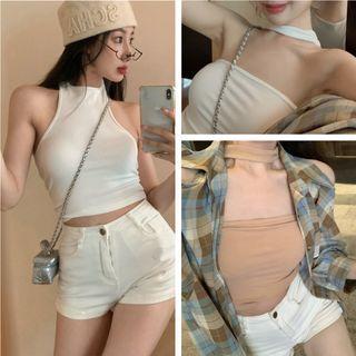 Sleeveless Plain Reversible Top / Long-sleeve Plaid Shirt