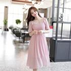 Square-neck Chiffon Midi Empire Dress