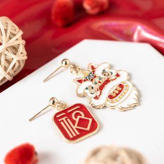 Asymmetrical Chinese Character Drop Earring / Clip-on Earring