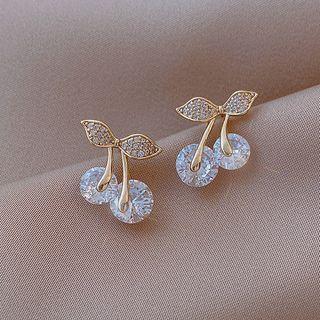 Cherry Rhinestone Dangle Earring 1 Pair - Stud Earring - Gold - One Size