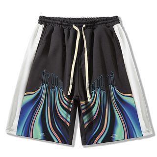 Color Block Lettering Print Sweat Shorts