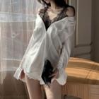 Mock Two-piece Lace-panel Top White - One Size