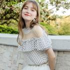 Mesh Panel Polka Dot Short-sleeve Top
