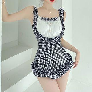 Frill Trim Houndstooth Swimsuit