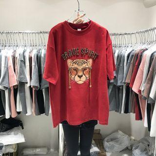 Rhinestone Leopard Print T-shirt
