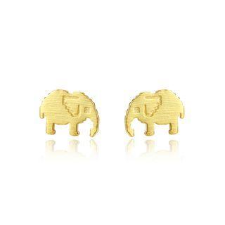 Sterling Silver Plated Gold Simple Cute Elephant Stud Earrings Golden - One Size
