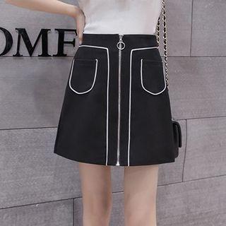 Color-block Zip A-line Skirt