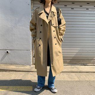 Epaulet Belted Boxy Long Trench Coat