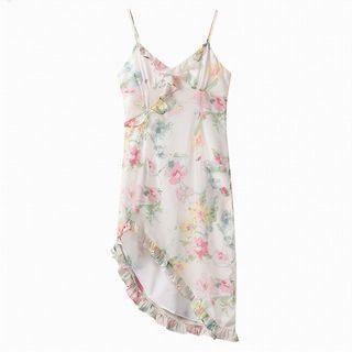 Spaghetti-strap Floral Asymmetrical Sheath Dress