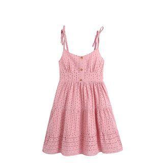 Spaghetti Strap Eyelet Mini A-line Dress