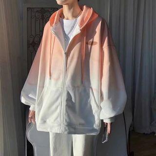 Long-sleeve Gradient Hooded Zip Jacket