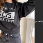 Letter Print Short Sweatshirt Charcoal Gray - One Size