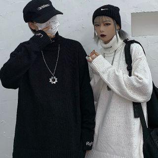 Couple Matching Turtleneck Letter Embroidered Sweater