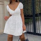 V-neck Short Puff-sleeve Mini Dress