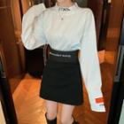 Mock-neck Letter T-shirt / Mini Skirt