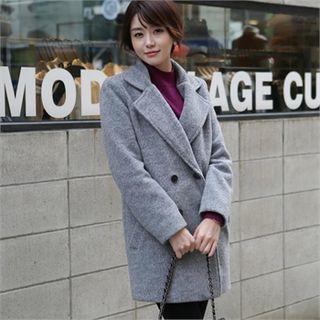 Notched-lapel Double-breasted Wool Blend Coat