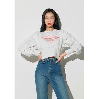 Letter Print Crop Sweatshirt Ivory - One Size