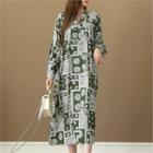 Mandarin-collar Long Paisley Dress