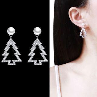 Faux Pearl Christmas Tree Dangle Earring 1 Pair - Silver - One Size