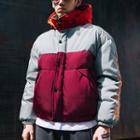 Knit Panel Lettering Hooded Padded Jacket