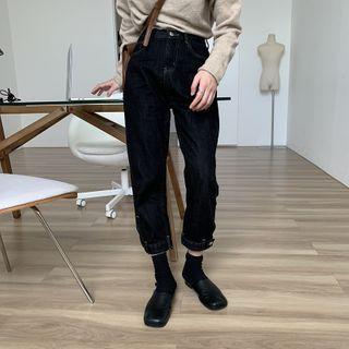 High-waist Button-cuff Jeans