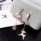 Non-matching Rhinestone Alloy Deer Dangle Earring 1 Pair - Pink & Gold - One Size