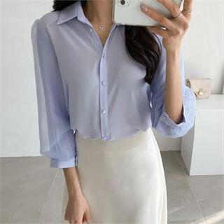 Mesh-overlay Sleeve Blouse