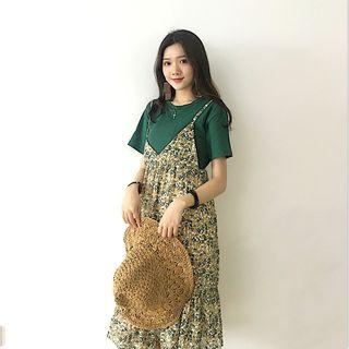 Mock-two Floral Short-sleeve Dress
