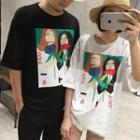 Print Elbow Sleeve Couple Matching T-shirt