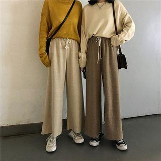Plain Loose-fit Woolen Pants