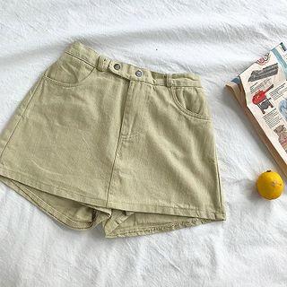Plain Double-breasted High-waist Shorts