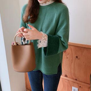 Zipped Dip-back Furry-cuff Sweater