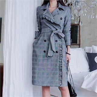 Frill-trim Double-breasted Coat With Belt (2 Designs)