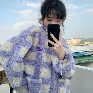 Fluffy Plaid Zipped Jacket