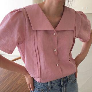 Sailor Collar Plain Short-sleeve Shirt