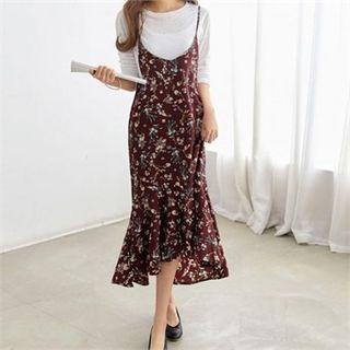 Spaghetti-strap Dip-back Floral Long Dress