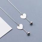 925 Sterling Silver Heart & Bead Dangle Earring S925 Silver - Silver - One Size