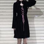 Set: Spaghetti Strap Mini A-line Velvet Dress + Jacket Black - One Size
