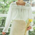 Long-sleeve Square-neck Ruffle-trim Blouse