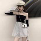 Off-shoulder Long-sleeve Striped Top As Shown In Figure - One Size