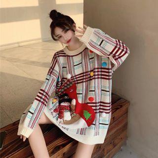 Snowman Detail Plaid Sweater