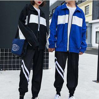 Couple Matching Lettering Two-tone Zip Jacket