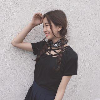 Cross Straps Plain Short-sleeve T-shirt